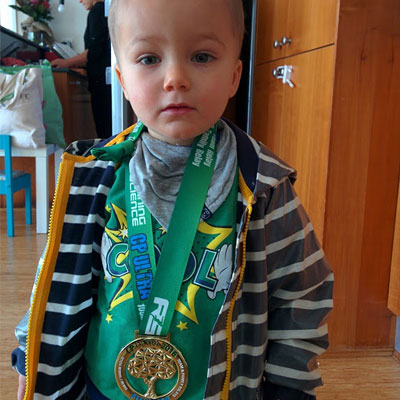 My son proud of his medal